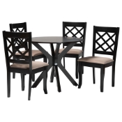 Baxton Studio Jana Modern Sand Fabric and Espresso Brown Wood 5-Piece Dining Set